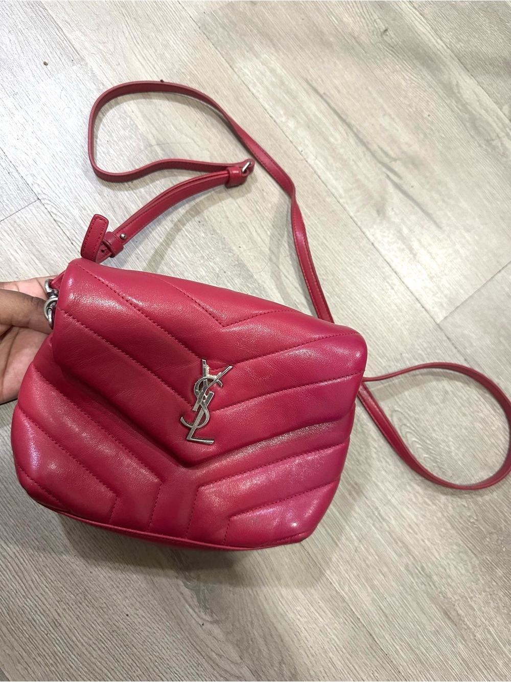 Saint Laurent Fuchsia Quilted Leather Crossbody with Silver YSL Logo - Picture 2 of 6